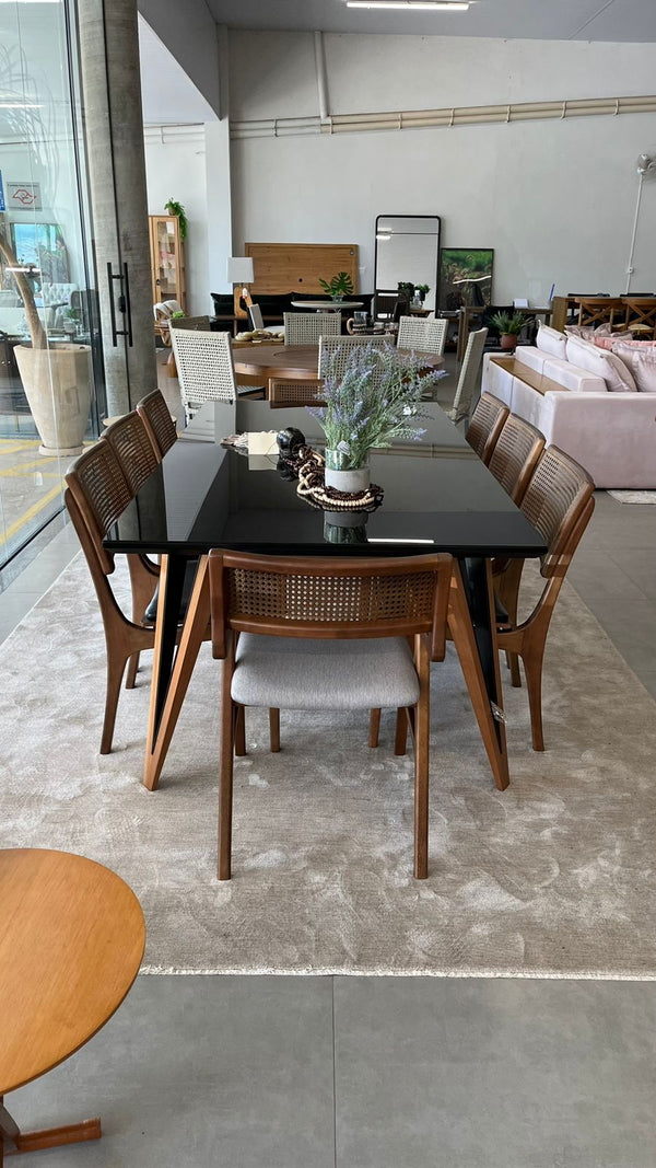 Ambiente 3 com Silla Riviera Madera Marrón Oscuro Hexagonal Asiento Tapizado en Tela Corino Negro