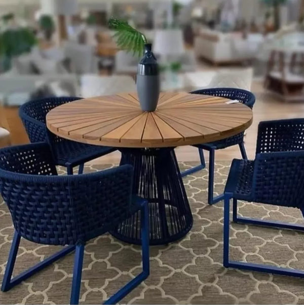 Ambiente 1 com Tampo de Mesa de Jantar Redonda 140cm Ripado Pizza Madeira Maciça Cumaru