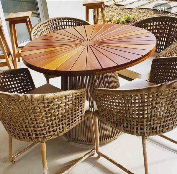 Ambiente 2 com Tampo de Mesa de Jantar Redonda 140cm Ripado Pizza Madeira Maciça Cumaru