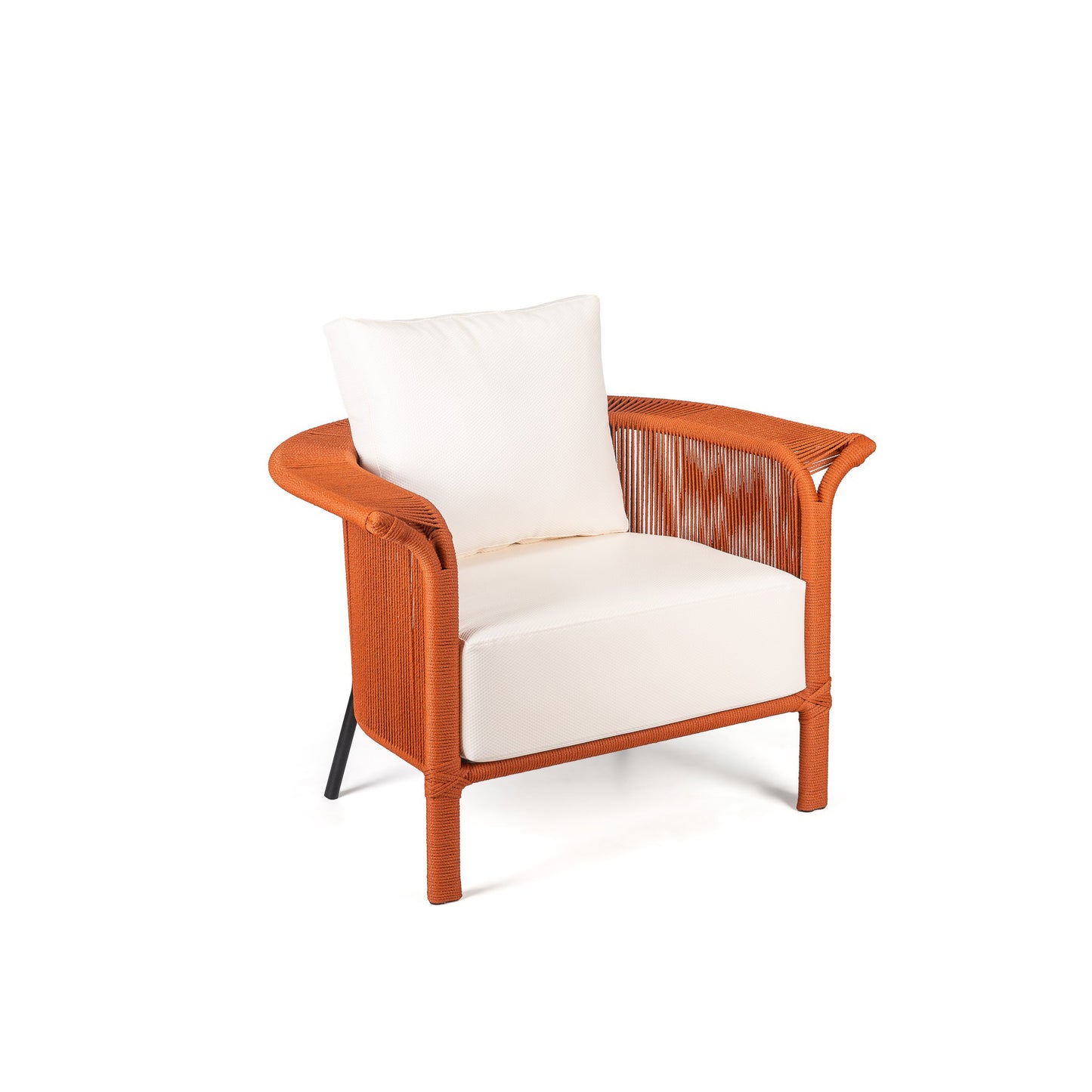 Sillón Yasmin de aluminio y cuerda náutica en color naranja