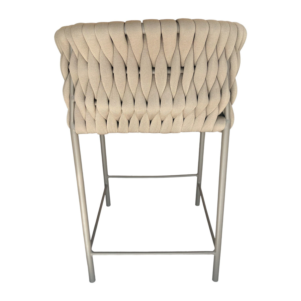 Taburete de Aluminio Panamá Color Beige Tejido Náutico Color Ramio Asiento Tapizado Tela Copacabana Beige y Marfil | Toth Móveis