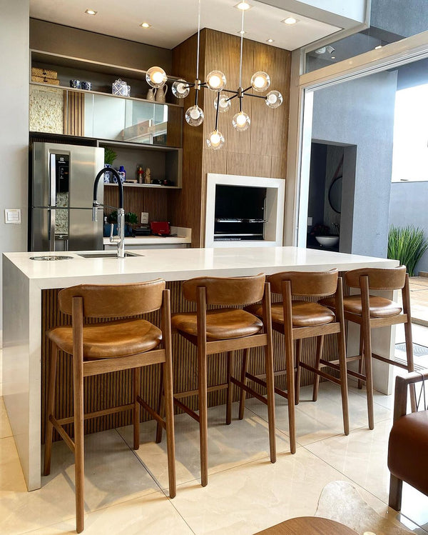 Ambiente 2 com Banqueta Dior Madeira Assento Estofado Tecido Dunas Perola 991A