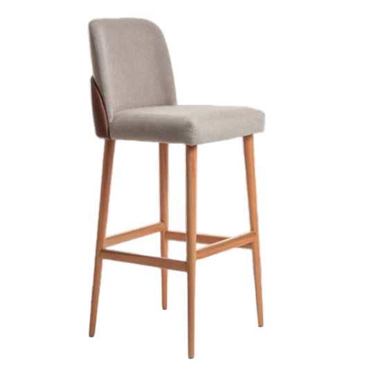 Banqueta Laura Madeira Corino Marrom AA9011 e Linho Cinza Médio BR6000