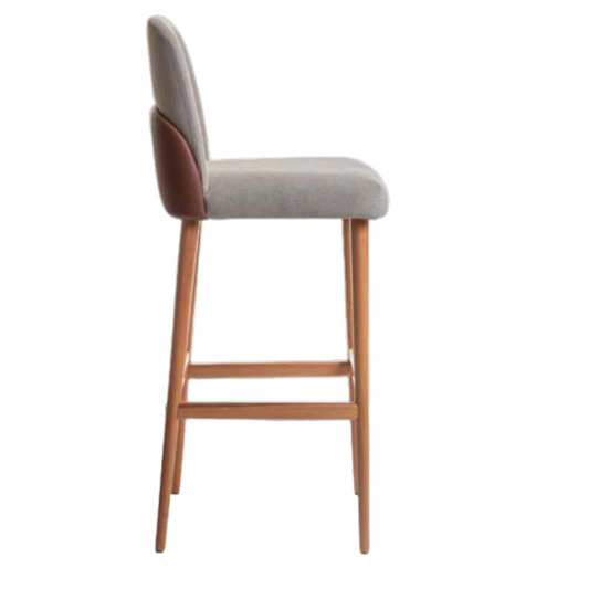 Banqueta Laura Madeira Corino Marrom AA9011 e Linho Cinza Médio BR6000
