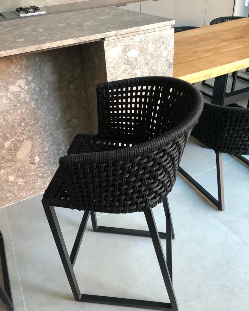 Taburete Aluminio Dorado Color Negro Cuerda Náutica Color Negro