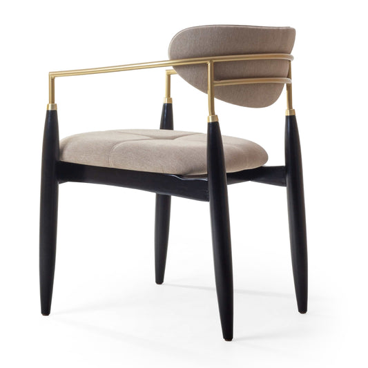 Cadeira Adara com Braço Madeira Preto Fosco Metal Dourado Assento Estofado Tecido AA40