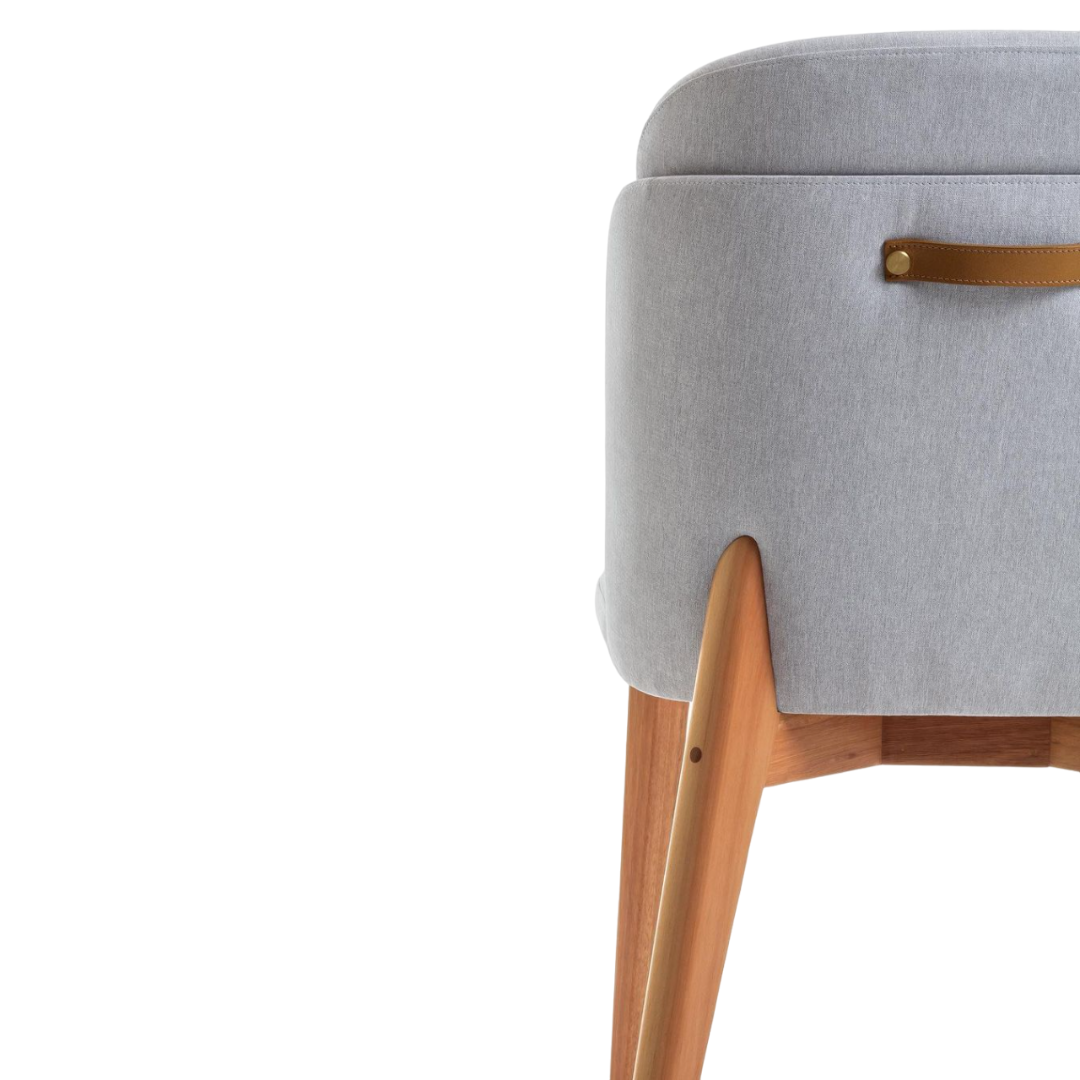 Cloe Chair Natural Wood Upholstered Seat Fabric BR6001 with Caramel Handle