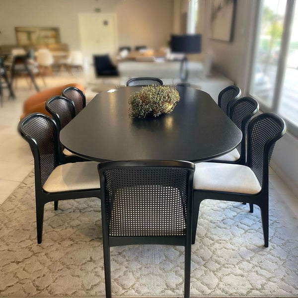 Ambiente 4 com Isis Chair with Hexagonal Straw Backrest, Natural Wood, Upholstered Fabric Seat BR6000