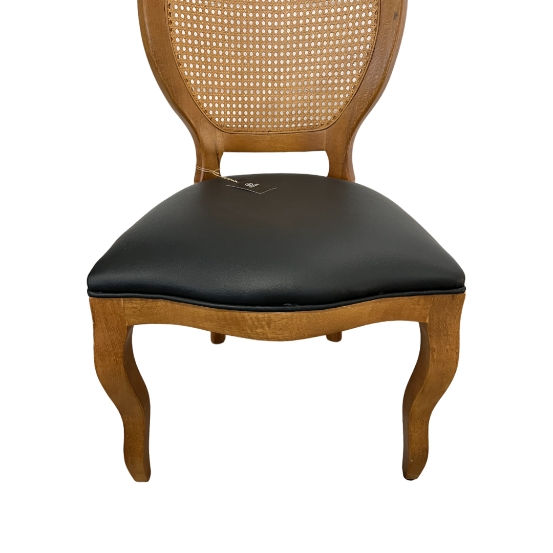 Silla Medallón Tela De Ratán Madera Color Piñón Asiento Tapizado PU Negro