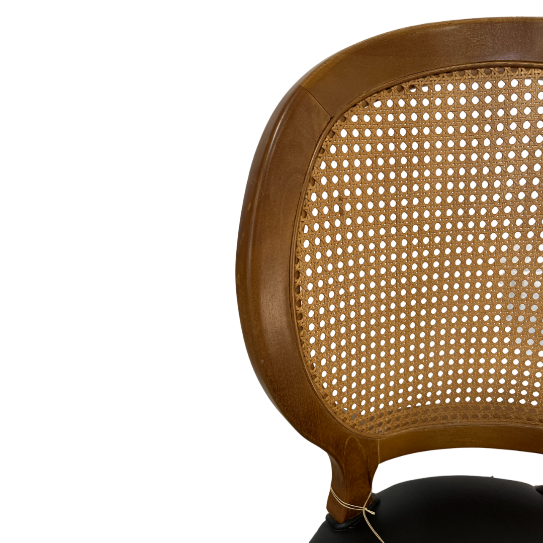 Silla Medallón Tela De Ratán Madera Color Piñón Asiento Tapizado PU Negro