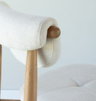 Olivia Stool Wood 20 Hexagonal Straw Backrest Upholstered Fabric Seat AQ8014