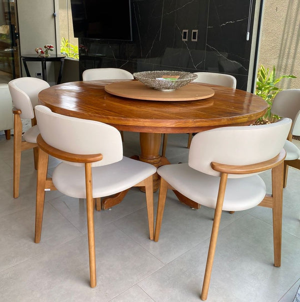 Ambiente 3 com Monic Chair Almond Wood Backrest and Seat Upholstered in Leatherette Fabric Ice 582