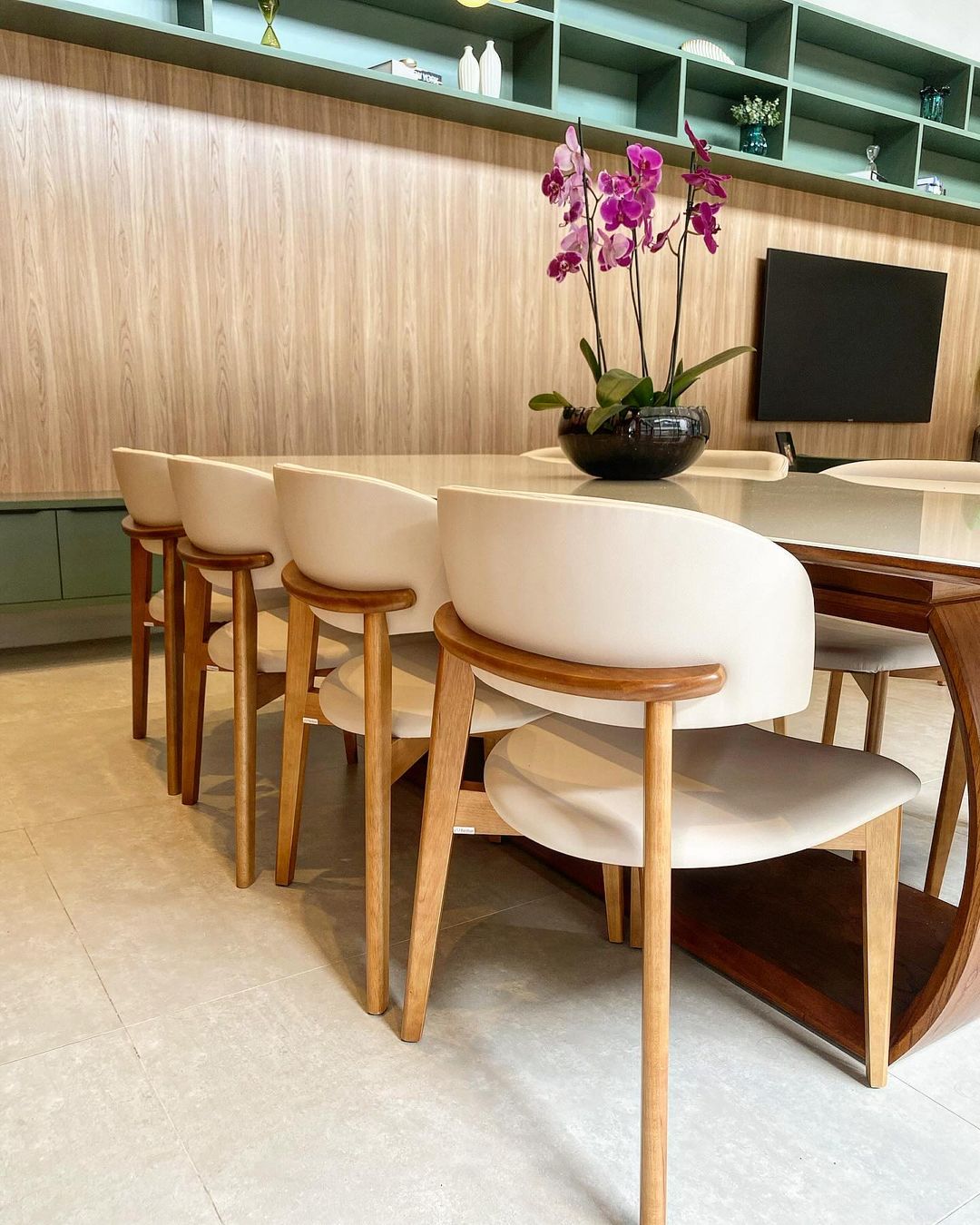 Monic Chair Almond Wood Backrest and Seat Upholstered in Leatherette Fabric Ice 582