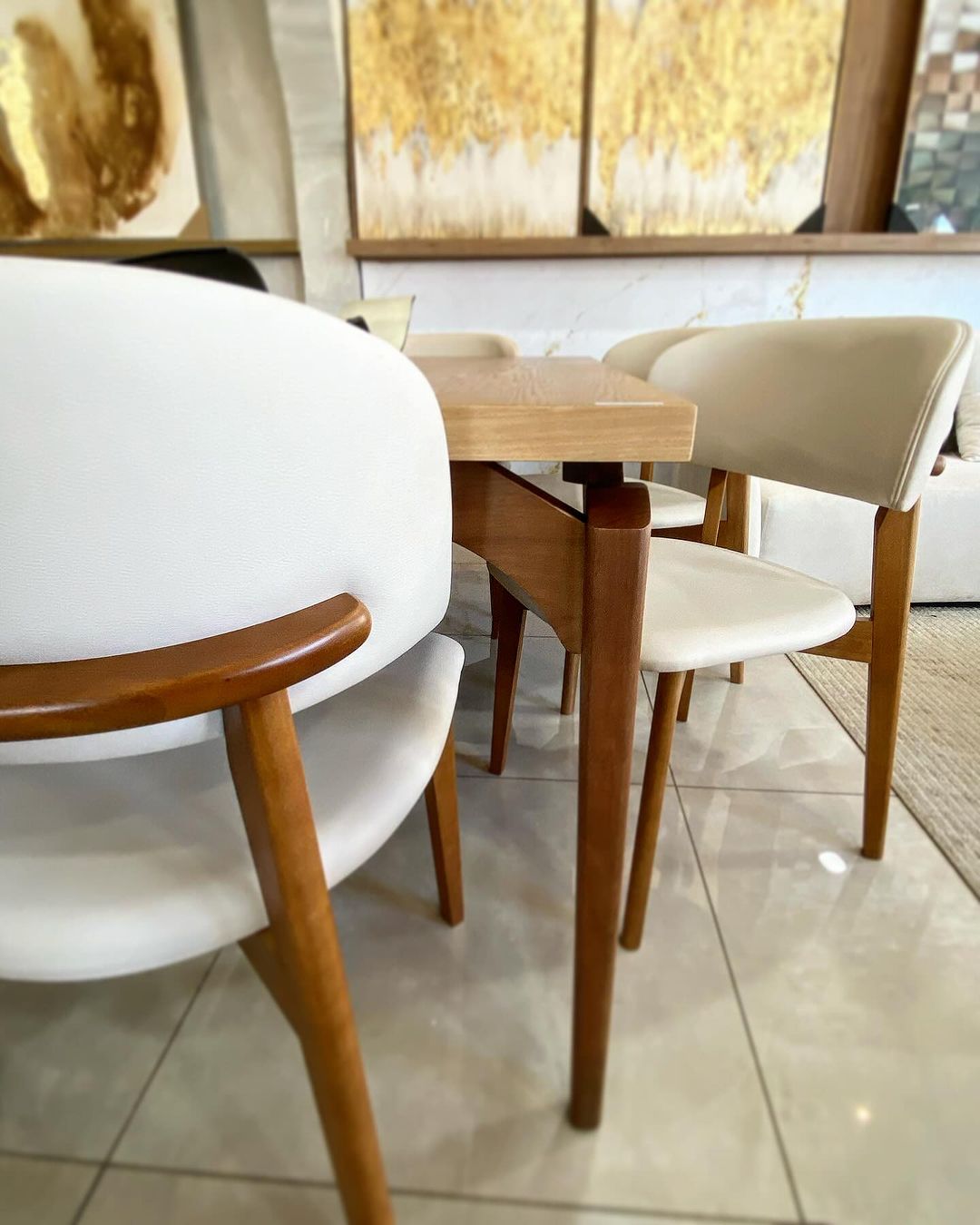 Monic Chair Almond Wood Backrest and Seat Upholstered in Leatherette Fabric Ice 582