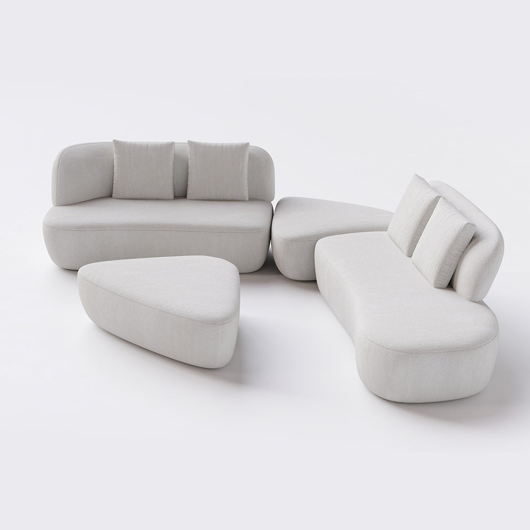 Conjunto Sofá Estofado Da Vinci Boucle Sheep 311 Branco - 4 Módulos