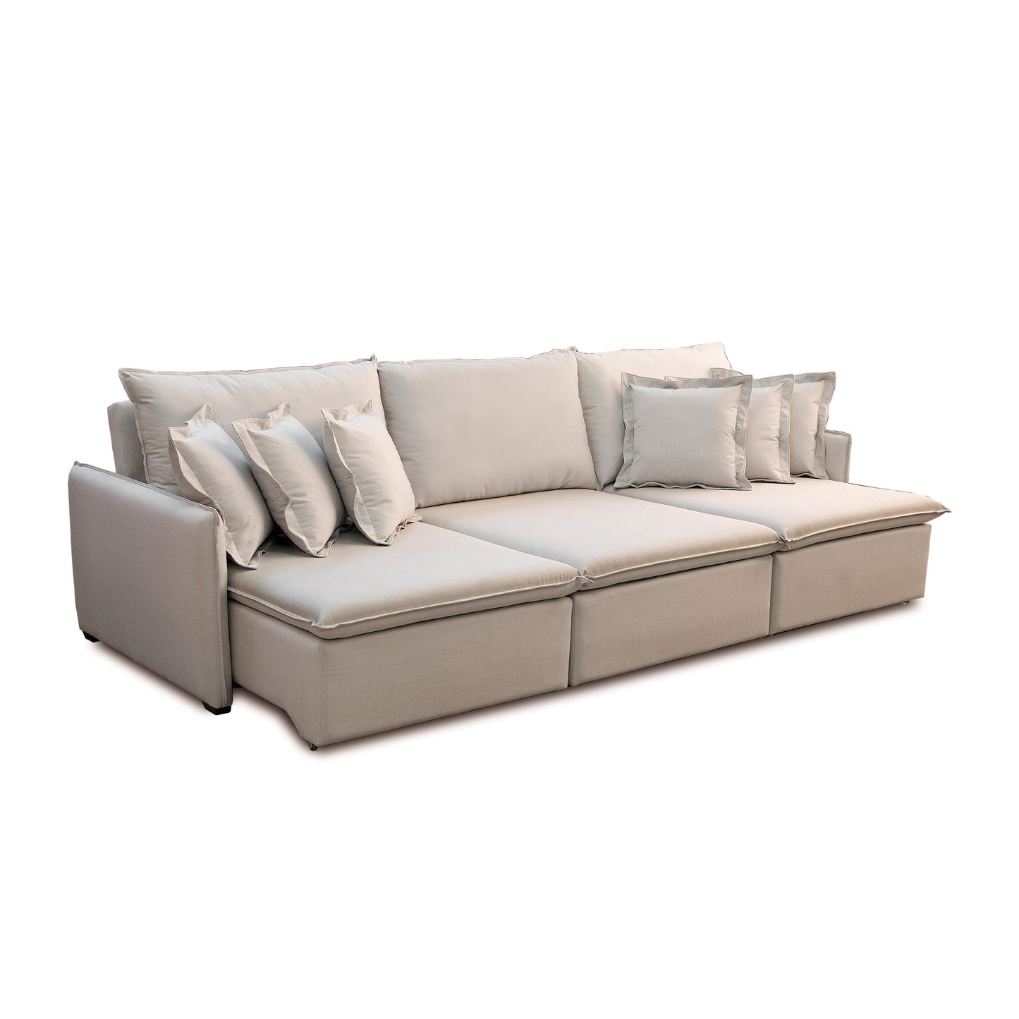 Isis Upholstered Sofa in Linen Fabric, Gray Color - 3 Seats
