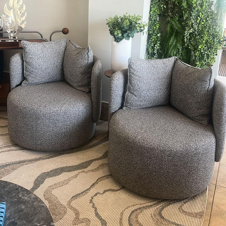 Sillón Luna Base Giratoria Tapizado Lino Lucca P334