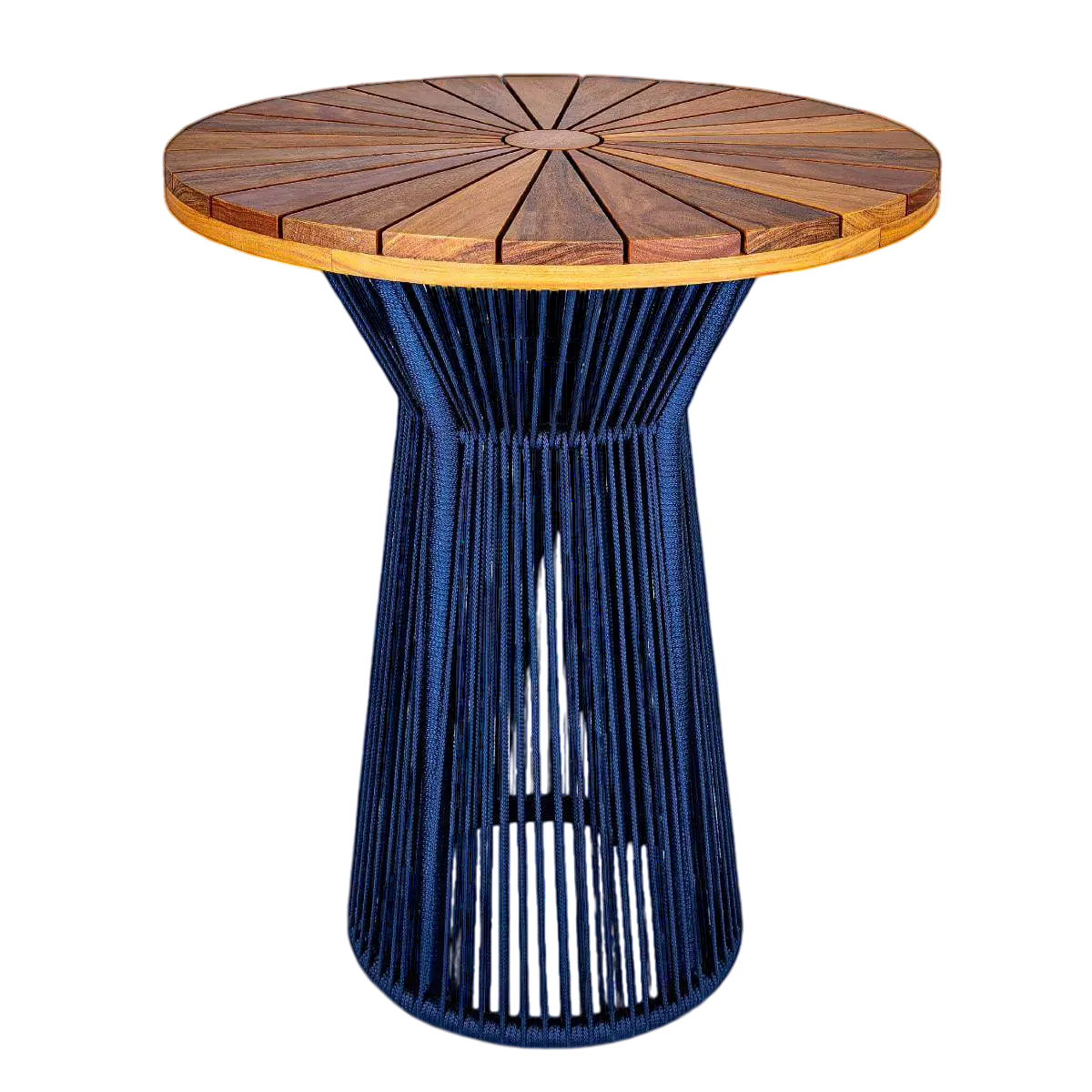 Bistrô Kone Tampo Pizza Em Madeira Maciça 60cm Base Em Alumínio E Corda Náutica Azul