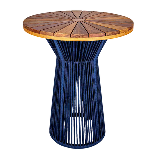 Bistrô Kone Tampo Pizza Em Madeira Maciça 60cm Base Em Alumínio E Corda Náutica Azul