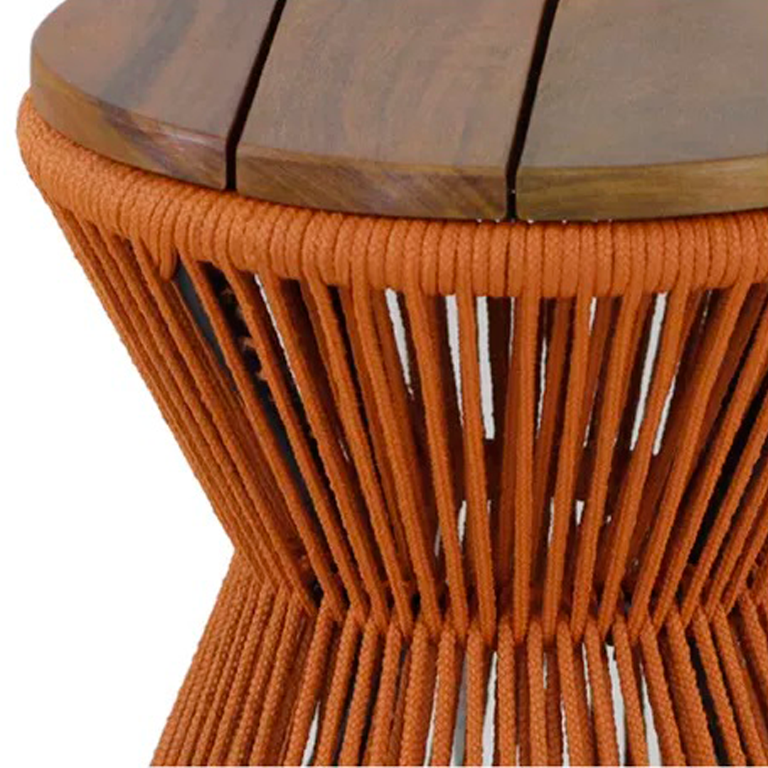 Mesa de Centro Ampulheta Tampo Madeira Maciça Base Alumínio Cor Preta e Corda Náutica Cor Terracota