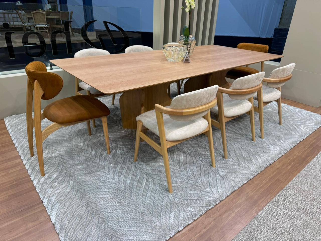 Atlanta Dining Table 240x110cm Almond Wood Base Natural Laminate Top 50 Thin Corner