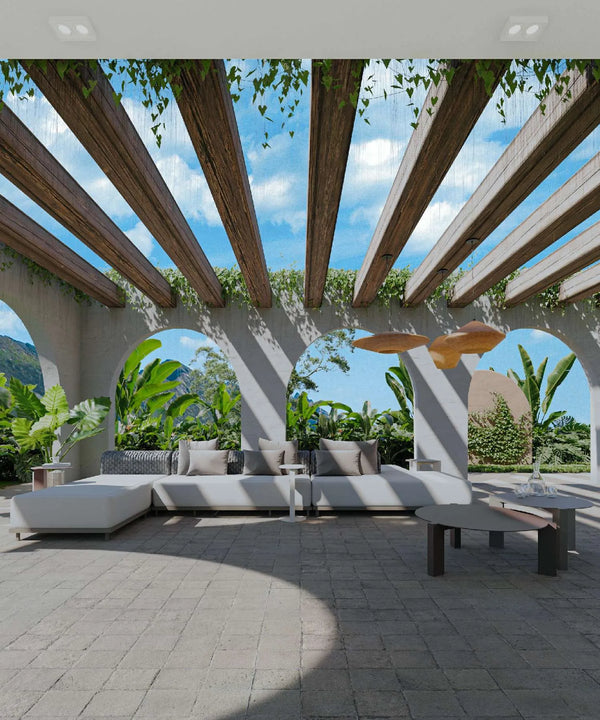 Ambiente 1 com Sofá Arco Modulo Puff 90/48 Em Alumínio Cor Fendi Estofado Cor Fendi