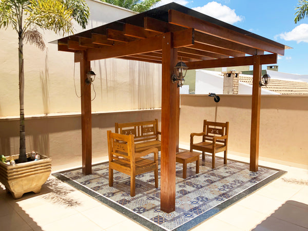 Ambiente 1 com Jogo de Banco Flor Palitado Madeira Maciça