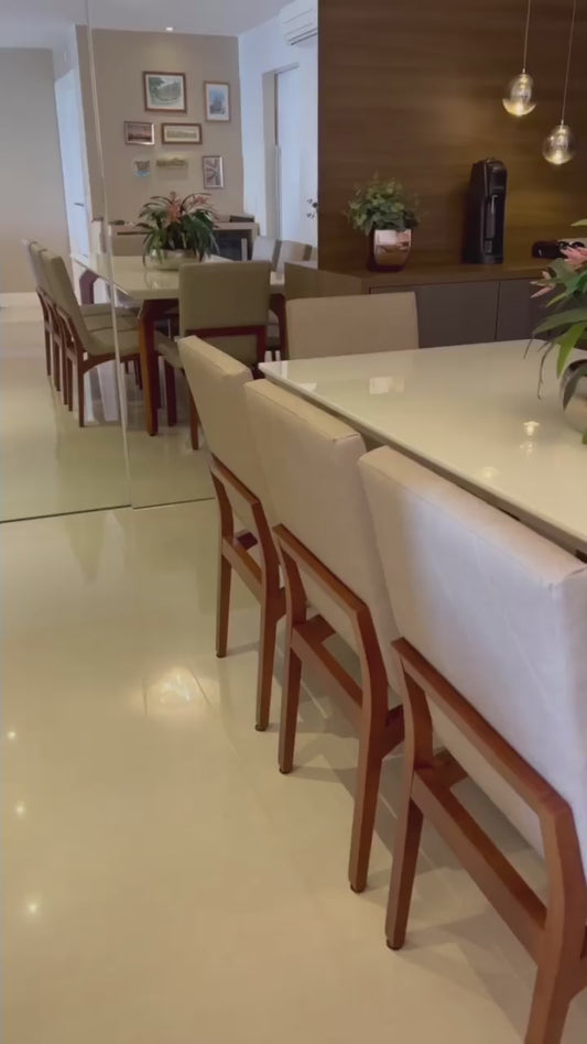 Mari Dining Table 220x110cm Wood with Off-White Glass Top - 8 Seats
