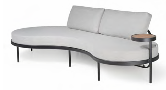 Sofá Fava Com Mesa de Apoio Lado Direito Alumínio Cor Preto Encosto e Assento Estofado Cor Cinza Claro Corda Náutica Cor Areia