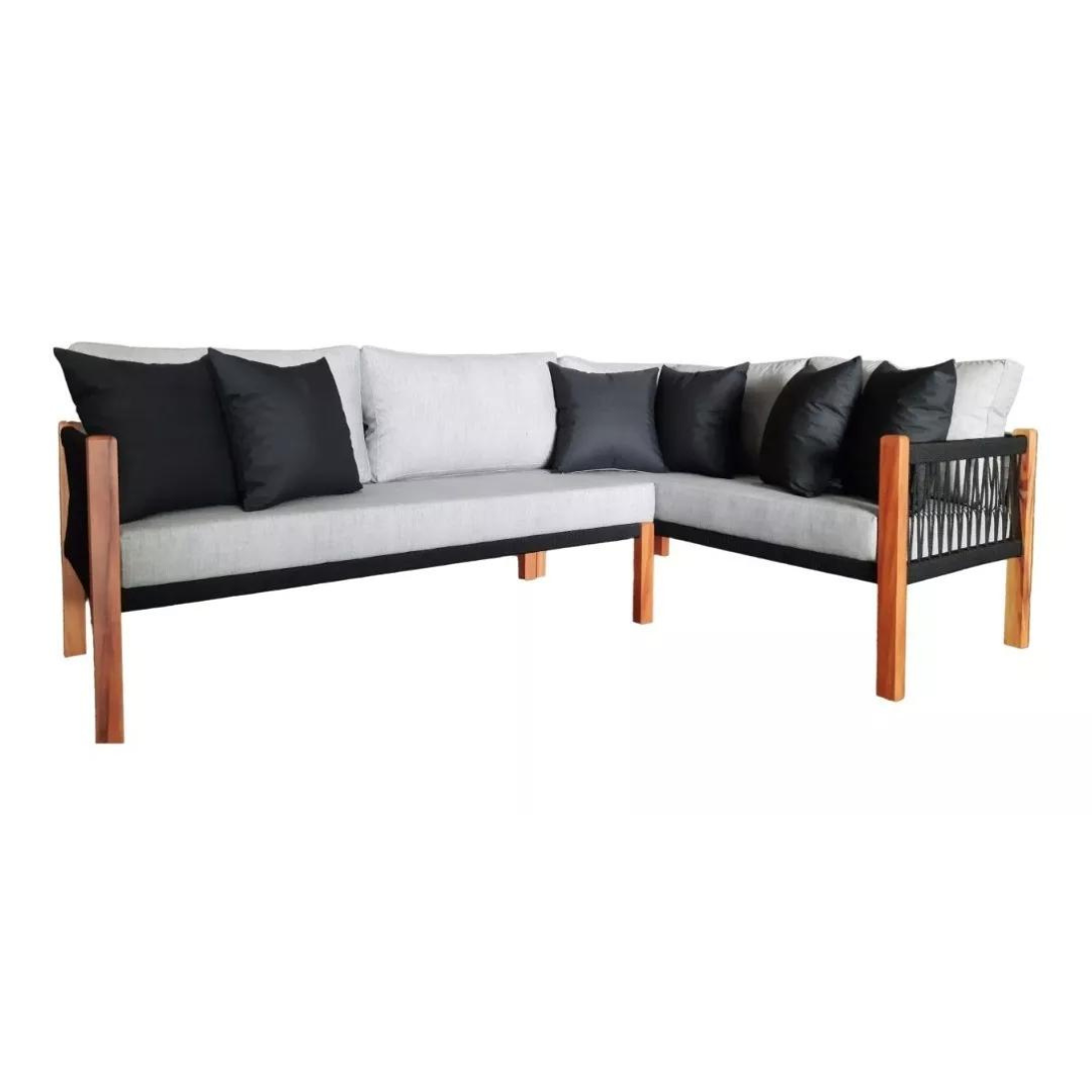 Sofá esquinero Lux de madera maciza y cuerda náutica