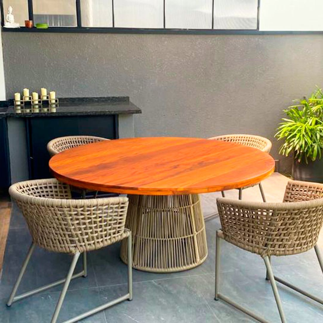 Mesa de comedor redonda con tablero de madera maciza de 140 cm | Toth Móveis