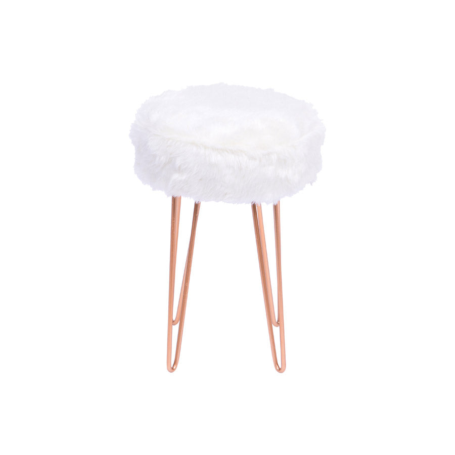 Glamour Stool with White Fur and Copper Metal
