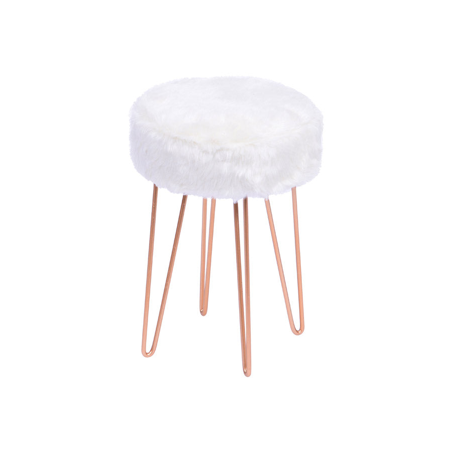 Glamour Stool with White Fur and Copper Metal