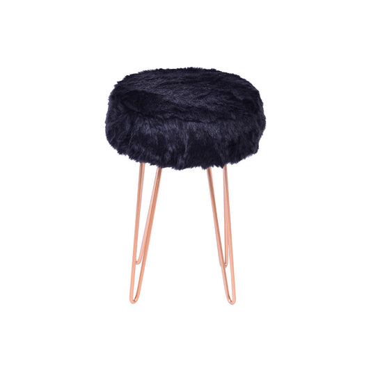 Glamour Stool with Black Fur and Copper Metal