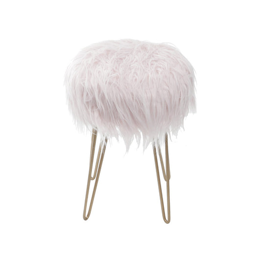 Petit Stool with Long Pink Hair and Copper Metal