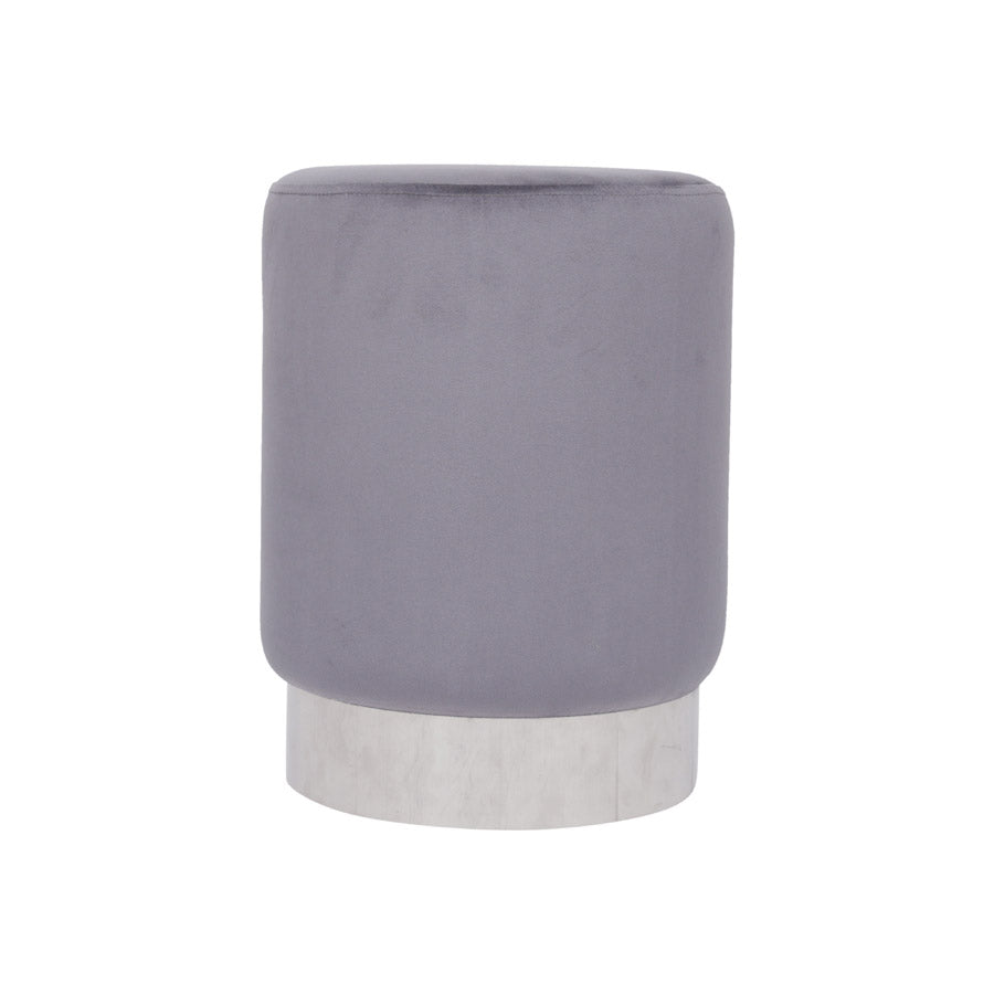 Taburete de terciopelo gris con base plateada