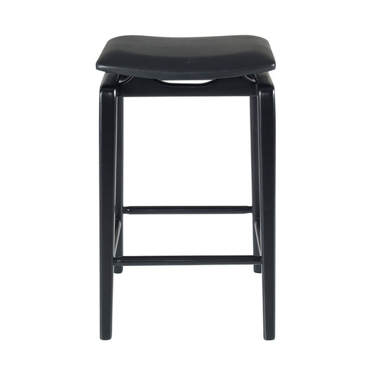 Horus Stool in Black Lacquered Wood with Upholstered Leatherette Seat
