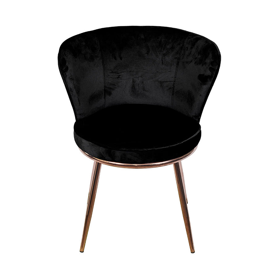 Silla Nanda de terciopelo negro con base de acero cobre
