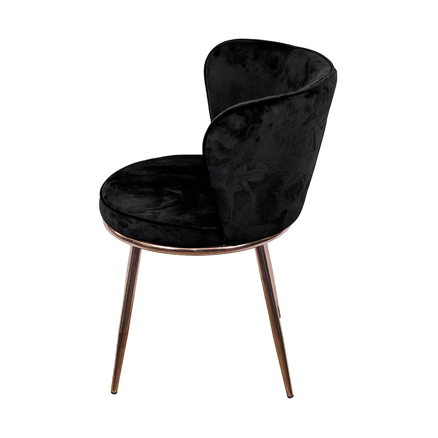 Silla Nanda de terciopelo negro con base de acero cobre