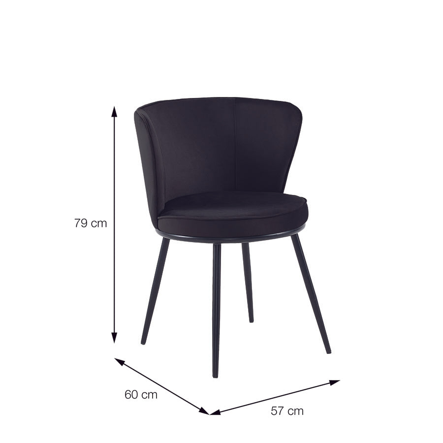 Silla Nanda de terciopelo negro con base de acero cobre