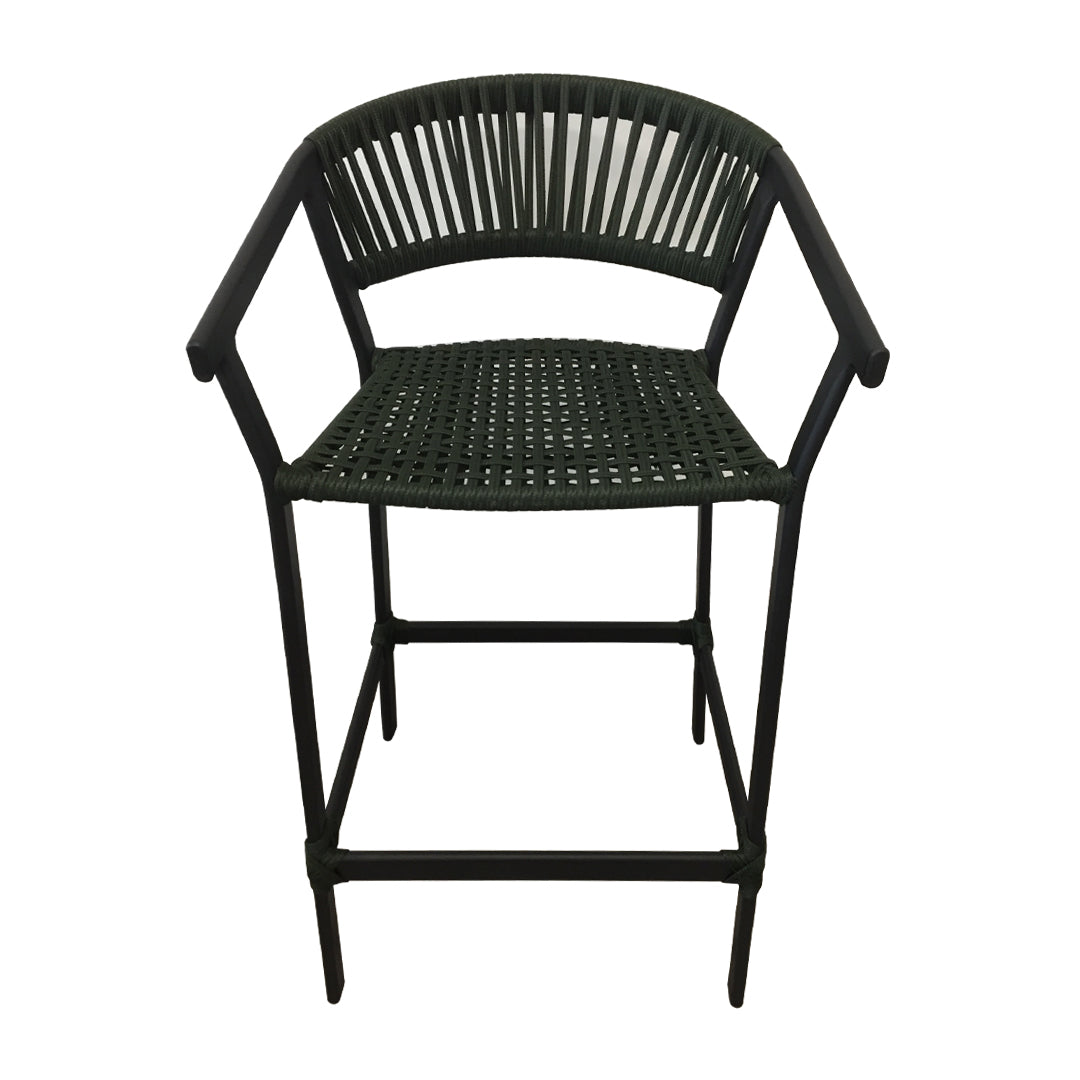 Taburete de Aluminio Negro con Cuerda Náutica Verde Musgo
