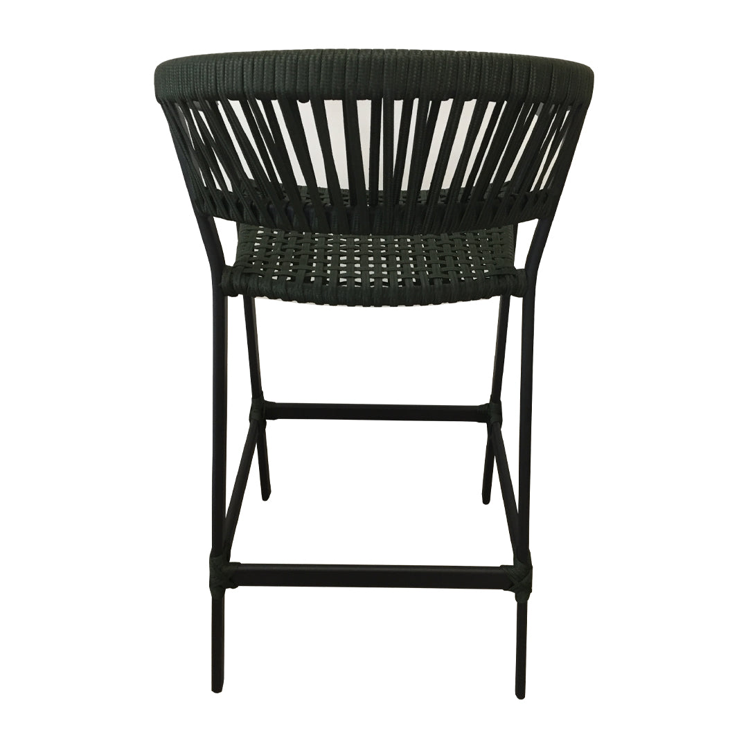 Taburete de Aluminio Negro con Cuerda Náutica Verde Musgo