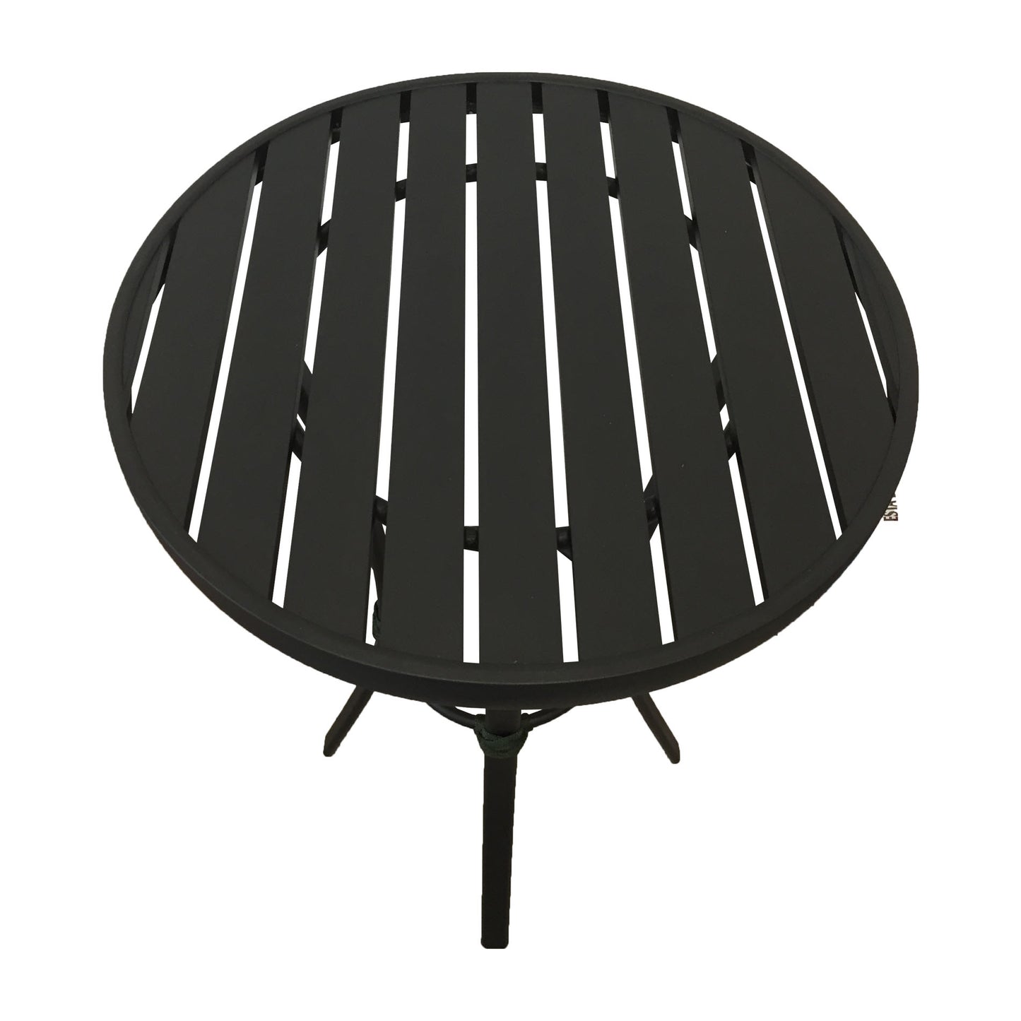 Round Black Slatted Aluminum Bistro Table 60cm in Diameter with Moss Green Nautical Rope Details