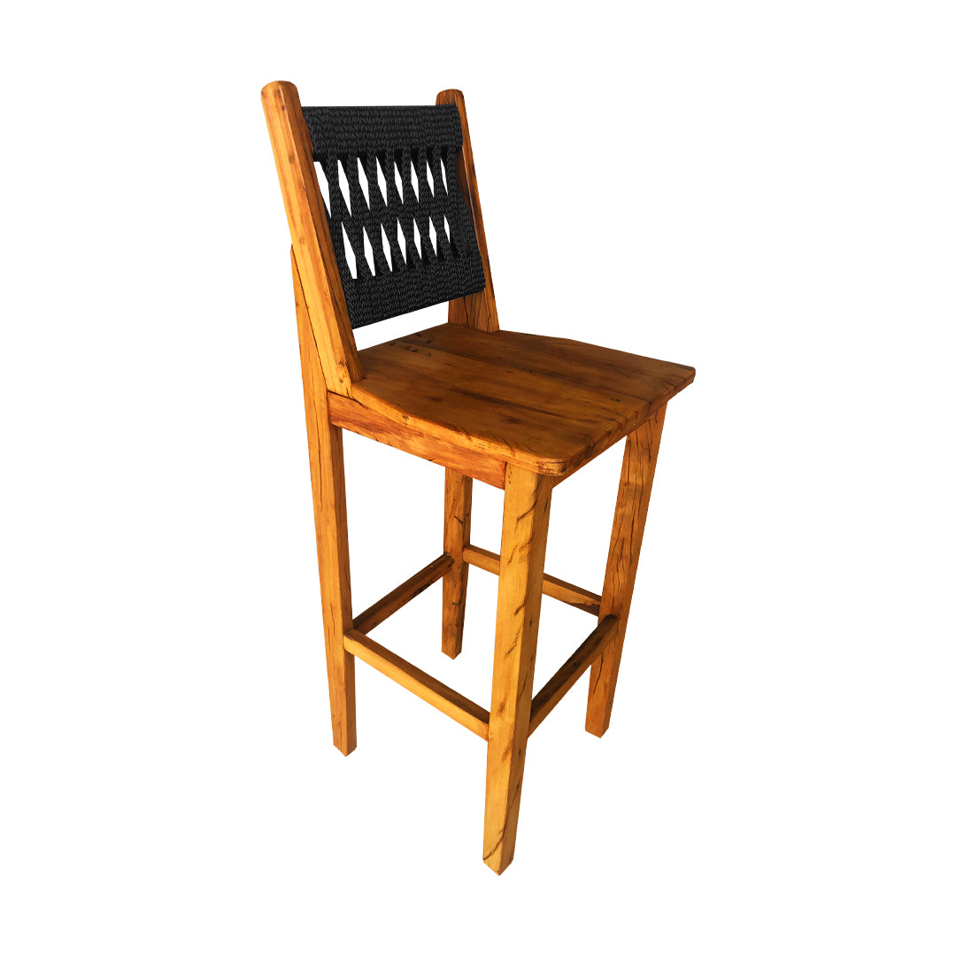 Solid Wood and Nautical Rope Stool, Black