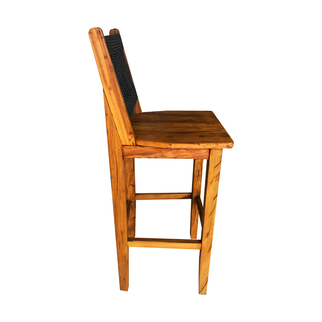 Solid Wood and Nautical Rope Stool, Black