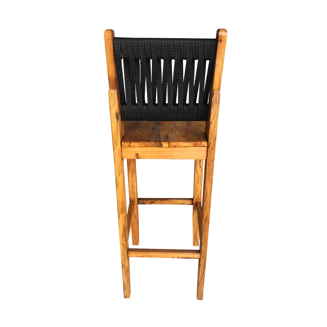 Solid Wood and Nautical Rope Stool, Black