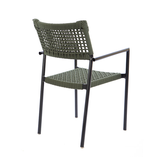 Aluminum Sun Chair, Black Color, Nautical Rope, Moss Green Color
