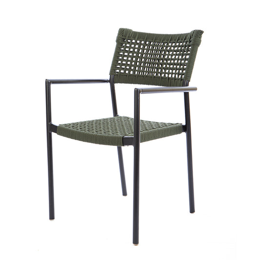 Aluminum Sun Chair, Black Color, Nautical Rope, Moss Green Color