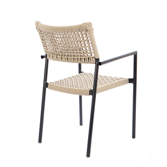 Aluminum Sun Chair in Black Color with Nautical Rope in Sand Color