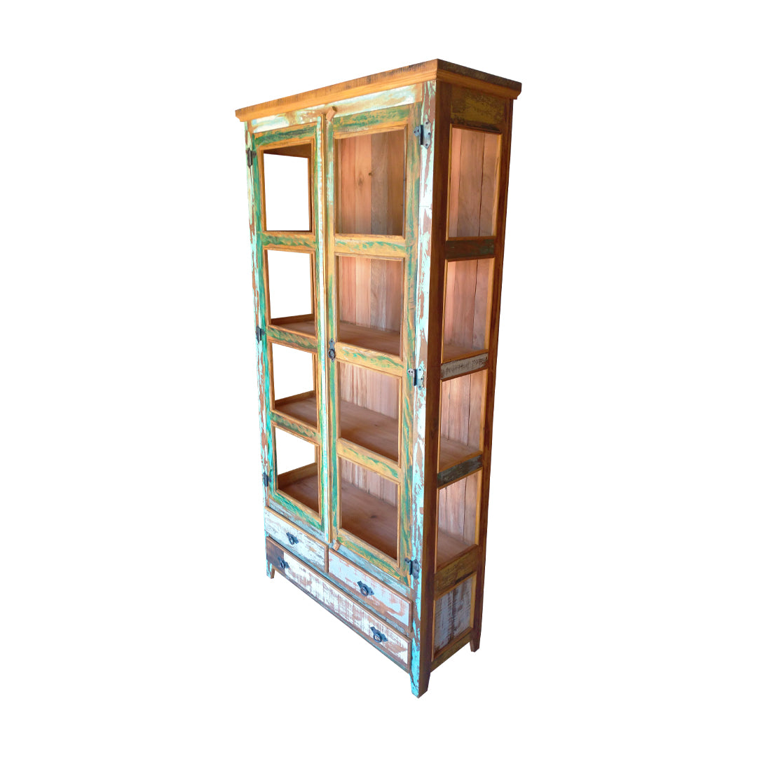 Cristalería Mineira 200x100x45cm Madera Maciza Rústica con Restos de Pintura